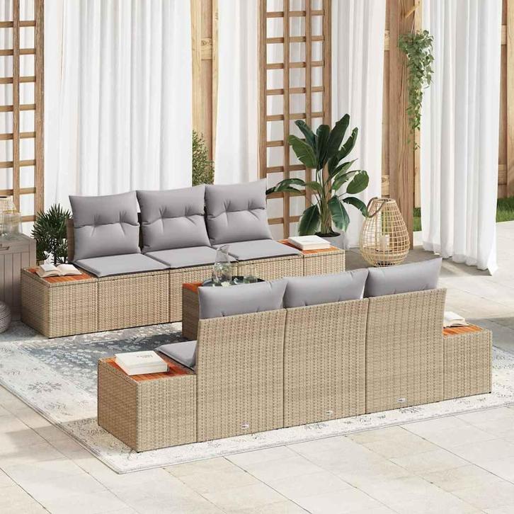 vidaXL Tuinbank Set met kussen met opslag 7 pcs Beige Poly, Tuin en Terras, Tuinsets en Loungesets, Nieuw, Verzenden