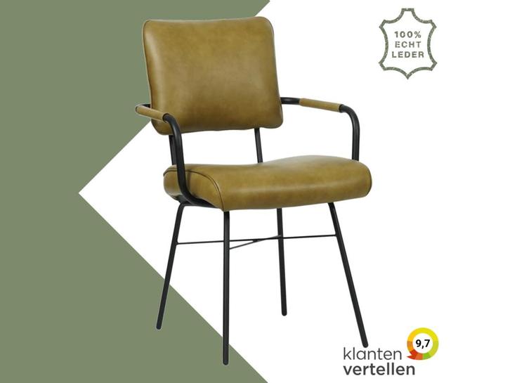 Leren eetkamerstoel Solid met armleuning - Granada Olive, Huis en Inrichting, Stoelen, Overige kleuren, Nieuw, Eén, Leer, Ophalen of Verzenden