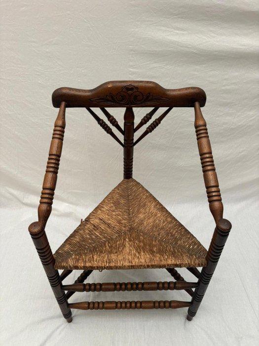 Stoel - Franse Bobbin Hoekstoel met Rieten Afwerking - Hout,, Antiek en Kunst, Curiosa en Brocante