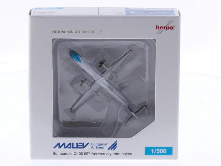 Schaal 1:500 Herpa 518826 Bombardier Q400 Malév Reg. HA-L.., Hobby en Vrije tijd, Modelbouw | Vliegtuigen en Helikopters, Zo goed als nieuw