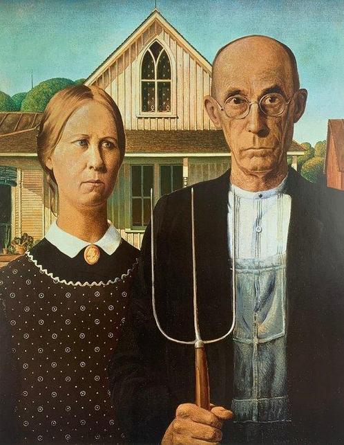 Grant Wood (after) - American Gothic - rare Iconic Artprint, Antiek en Kunst, Kunst | Tekeningen en Fotografie