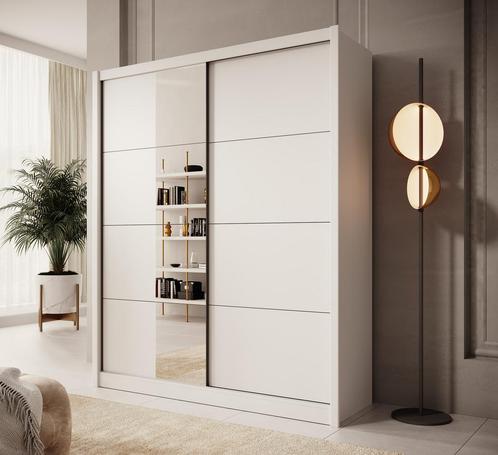 Meubella | Kledingkast 180cm wit Garderobekast Met spiegel, Huis en Inrichting, Kasten | Overige, Nieuw, Verzenden