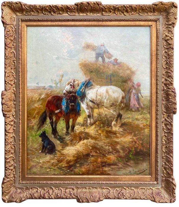 Henry Schouten (1857-1927) Attrib.to - NO RP - Loving horses, Antiek en Kunst, Kunst | Schilderijen | Klassiek