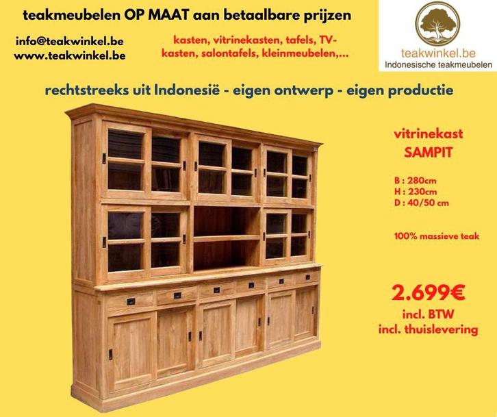 Duurzame teakmeubelen (maatwerk), Huis en Inrichting, Kasten | Vitrinekasten, Met lade(s), Met deur(en), Met klep(pen), Met plank(en)