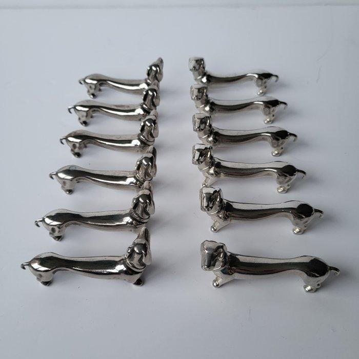 Messensteun (12) - Chiens teckels - Verzilverd, Antiquités & Art, Antiquités | Meubles | Tables