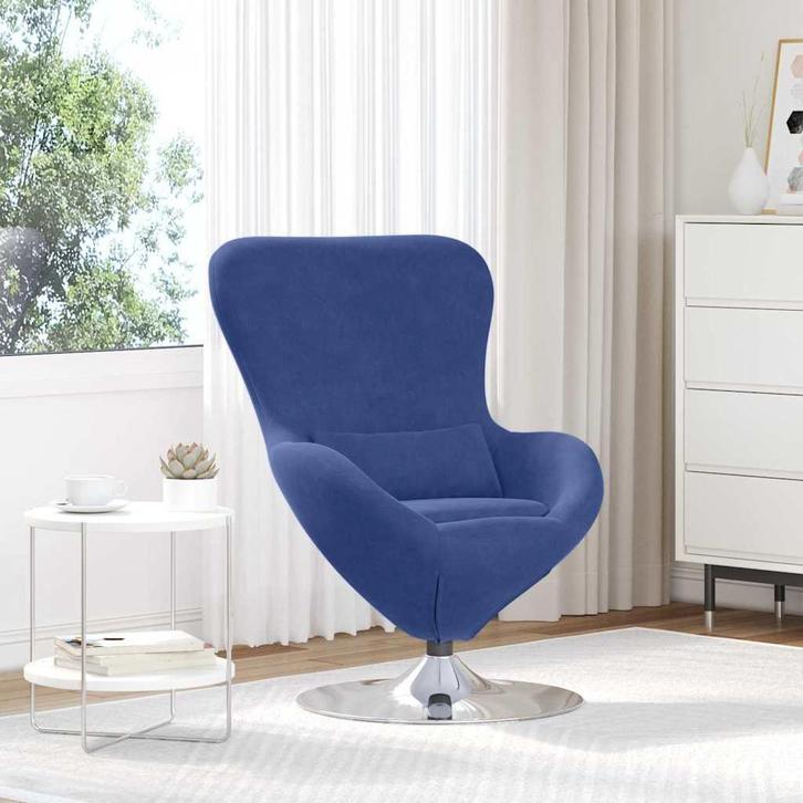 vidaXL Eivormige stoel Politie blauw 63 x 73 x 90 cm Fluweel, Huis en Inrichting, Fauteuils, Nieuw, Verzenden