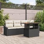 vidaXL Tuinbank Set met kussen 5 pcs Zwart Poly rattan, Verzenden, Nieuw