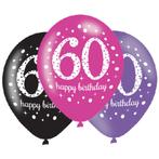 Ballonnen 60 Jaar Happy Birthday Roze 27,5cm 6st, Hobby & Loisirs créatifs, Articles de fête, Verzenden