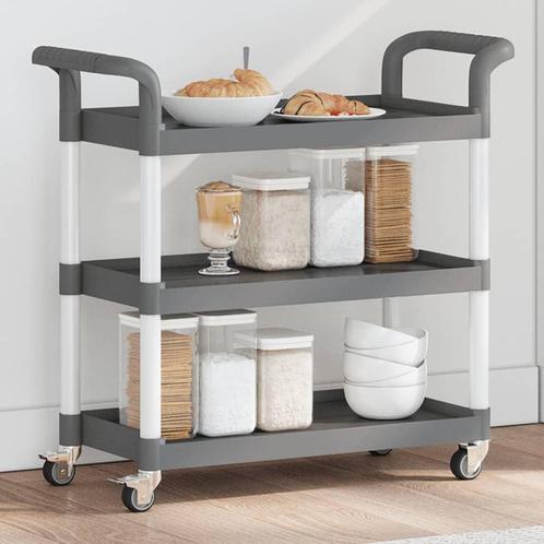 vidaXL Trolley 3-laags 77x34x72 cm aluminium grijs, Huis en Inrichting, Keuken | Keukenbenodigdheden, Nieuw, Verzenden