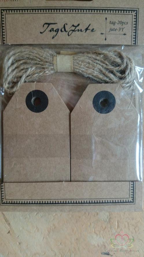 Labels en jute, 4, 5x7, 5cm, zak 20st.  tags and, Huis en Inrichting, Woonaccessoires | Kunstplanten en Kunstbloemen, Nieuw