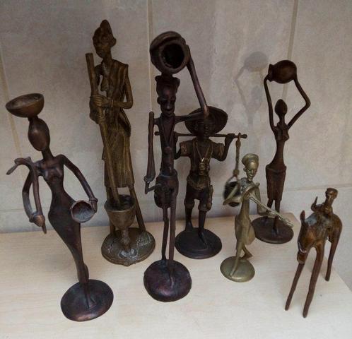 Lot de 7 statuettes Africaine en bronze - Figurine -  (7) -, Antiek en Kunst, Curiosa en Brocante