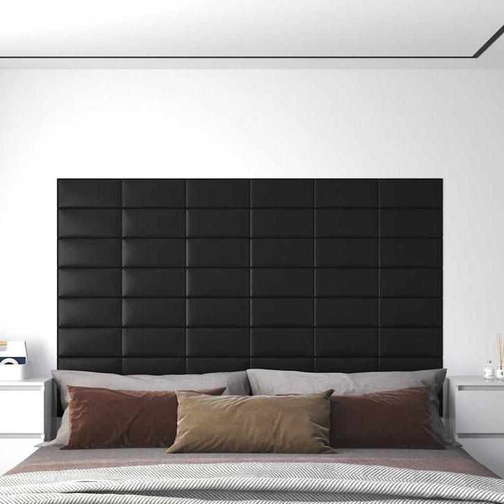 vidaXL Wandpanelen 12 st 0,54 m² 30x15 cm kunstleer zwart, Doe-het-zelf en Bouw, Platen en Panelen, Nieuw, Verzenden