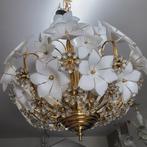 Lampe à suspendre - Laiton doré - Lampadario avec des fleurs, Antiek en Kunst