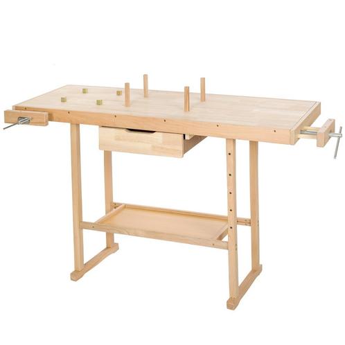 tectake Houten Werkbank met bankschroeven 137x50x87 cm - bru, Doe-het-zelf en Bouw, Werkbanken, Verzenden