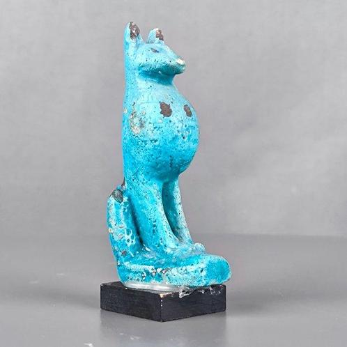 Oud Egyptisch Ptolemaïsch of Romeins Egyptisch Faience Chat, Verzamelen, Mineralen en Fossielen