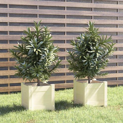 vidaXL Plantenbakken 2 st 31x31x31 cm massief grenenhout wit, Tuin en Terras, Bloempotten, Nieuw, Verzenden