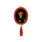 Broche - 18 carats Or jaune Onyx - Corail