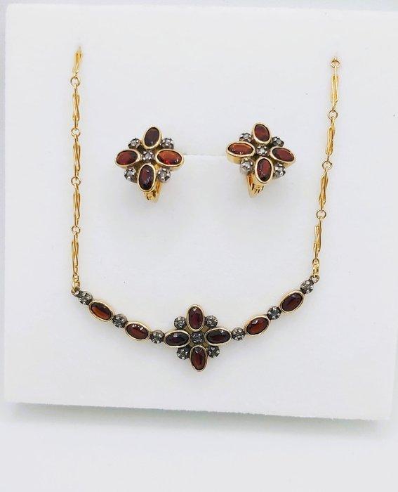 2-delige sieradenset - 19.2 kt. Geel goud - 2.00ct. tw., Handtassen en Accessoires, Antieke sieraden