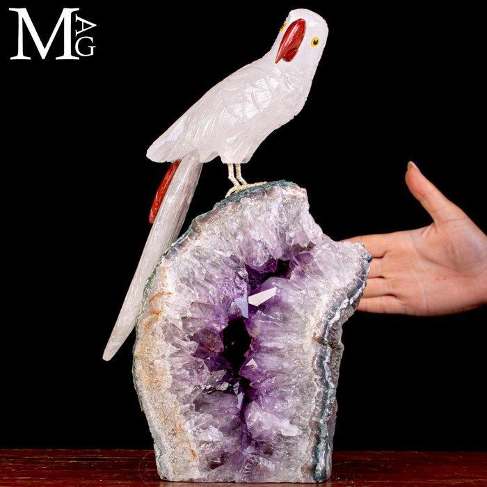 Vogelverzameling: Vleugelpracht Kraagparkiet-sculptuur in, Verzamelen, Mineralen en Fossielen