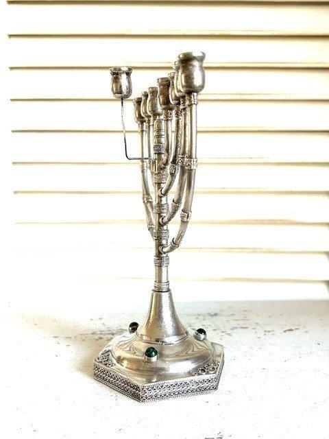 Chanoekia - Zilver - Kandelaar Israel, Antiquités & Art, Antiquités | Argent & Or