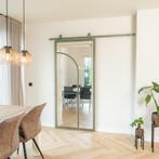Stalen Schuifdeur - Olijfgroen - 2 Vlaks rond - Helder glas, Doe-het-zelf en Bouw, Raamkozijnen en Schuifdeuren, 75 tot 150 cm