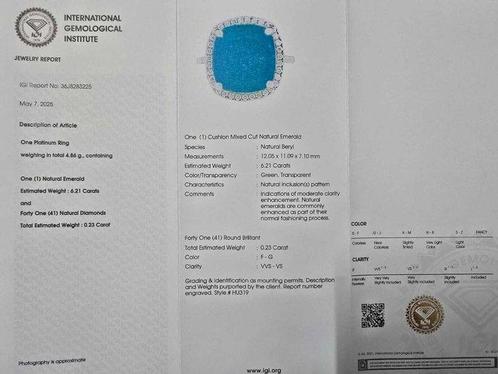 Ring Platina - 6.44ct. tw. Smaragd - Diamant - Groen, Handtassen en Accessoires, Ringen