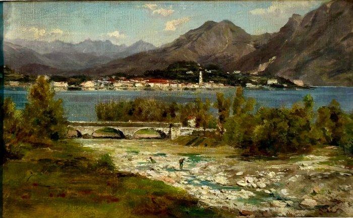 Silvio Poma (1840-1932) - Paesaggio Lacustre (Lago Maggiore), Antiek en Kunst, Kunst | Schilderijen | Klassiek