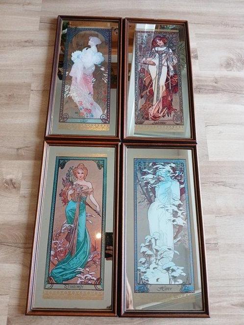 Spiegel (4)  - Glas, Hout - Naar Alfons Mucha, Antiquités & Art, Curiosités & Brocante