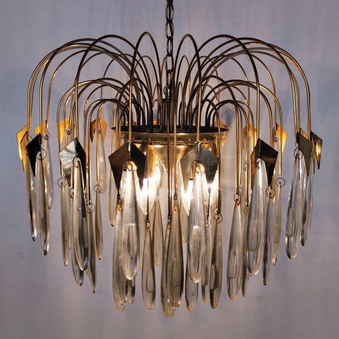Kroonluchter - druppels - goudkleurig metaal, Antiquités & Art, Antiquités | Éclairage