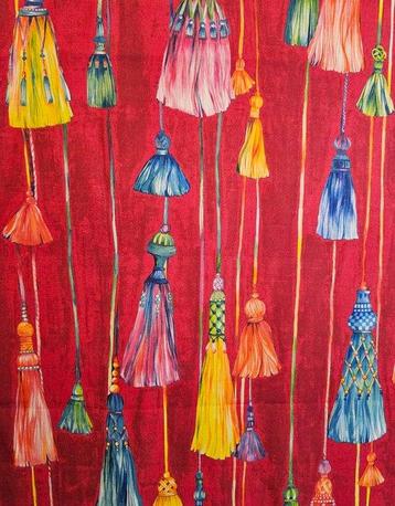 Tissu bohémien exclusif oriental avec pampilles colorées -