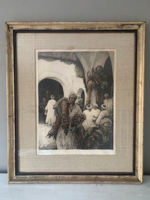 Isidore Van Mens (1890-1985) - Marchands de tapis, Tunis, Antiquités & Art, Antiquités | Autres Antiquités