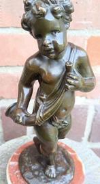 Beeldje - jongen/putto met muziekinstrument - Brons, Antiek en Kunst