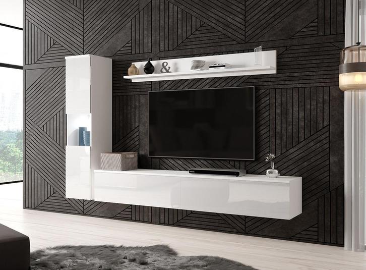 Wandmeubel Hoogglans Wit Set van 3 TV-Meubel, Huis en Inrichting, Kasten | Wandmeubels, 25 tot 50 cm, Nieuw, 150 tot 200 cm, Verzenden