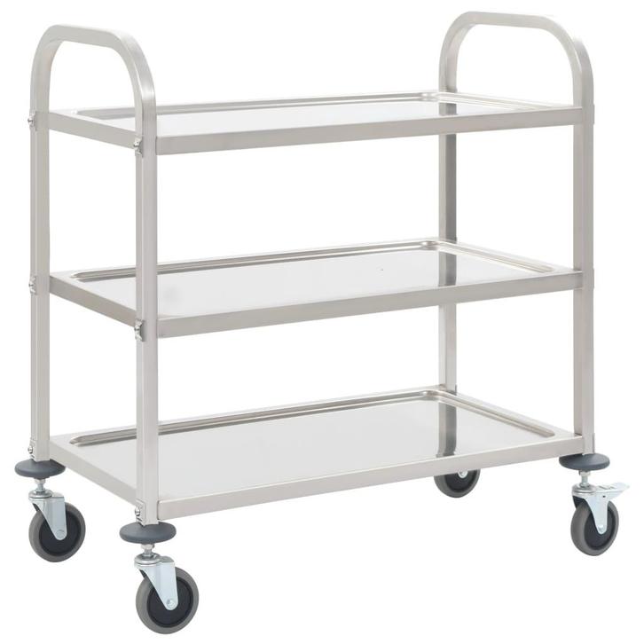 vidaXL Keukentrolley 3-laags 96,5x55x90 cm roestvrij staal, Huis en Inrichting, Keuken | Keukenbenodigdheden, Nieuw, Verzenden
