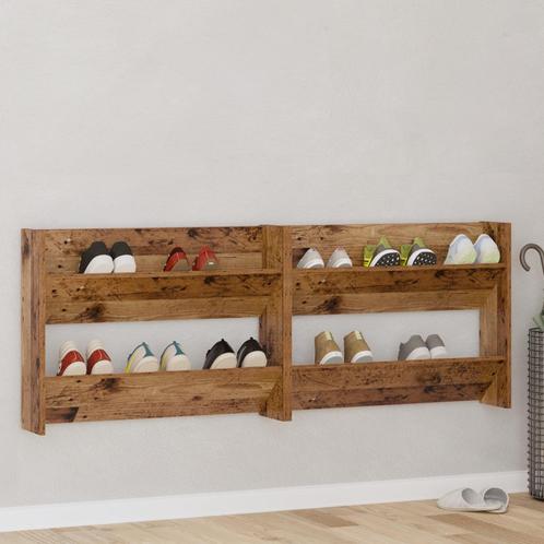 vidaXL Wand Schoenkasten 2 pcs Oud hout 60 x 18 x 60 cm, Huis en Inrichting, Kasten | Schoenenkasten, Nieuw, Verzenden