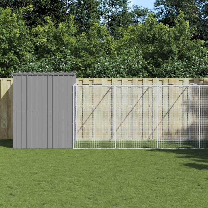 vidaXL Hondenhok met ren 214x1273x181 cm staal lichtgrijs, Dieren en Toebehoren, Hondenhokken, Nieuw, Verzenden