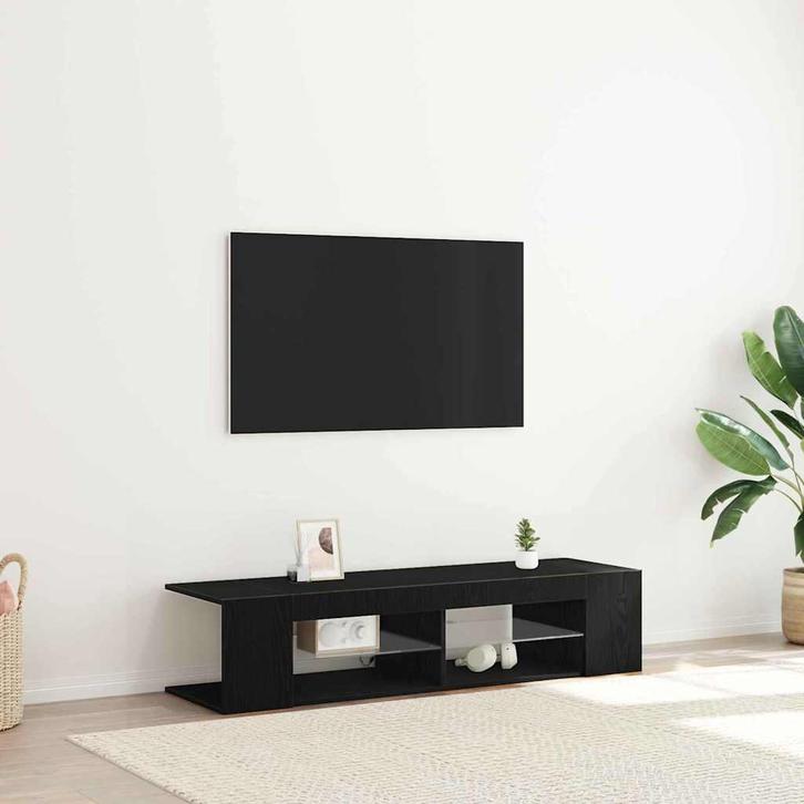 vidaXL TV Kast Zwart Eiken 135 x 39 x 30 cm Bewerkt hout, Huis en Inrichting, Kasten |Televisiemeubels, Nieuw, Verzenden