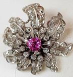 Broche Platine -  6.50ct. tw. Saphir - Diamant - MAGNIFIQUE, Handtassen en Accessoires, Antieke sieraden