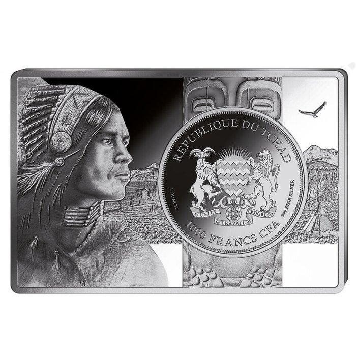 Tsjaad. 1 oz 1000 CFA Chad Buffalo Silver Coin-bar Set, Postzegels en Munten, Edelmetalen en Baren