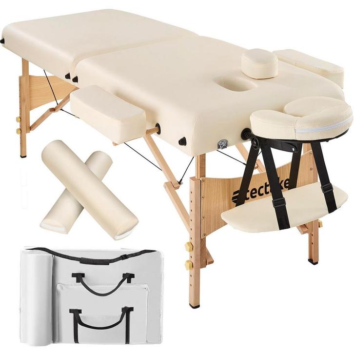 tectake Massagetafel-set met 2 zones, 7,5cm matras en houten, Sport en Fitness, Massageproducten, Verzenden