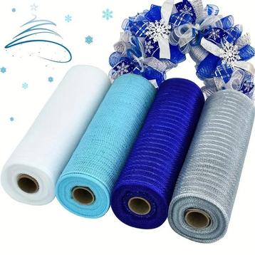 Deco mesh metallic - set van blauw, wit en zilvertinten
