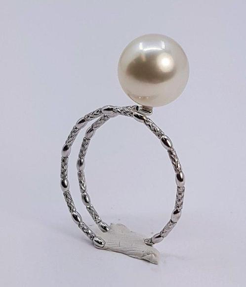 Ring - 18 karaat Witgoud - Ronde Zuidzeeparel, Handtassen en Accessoires, Ringen