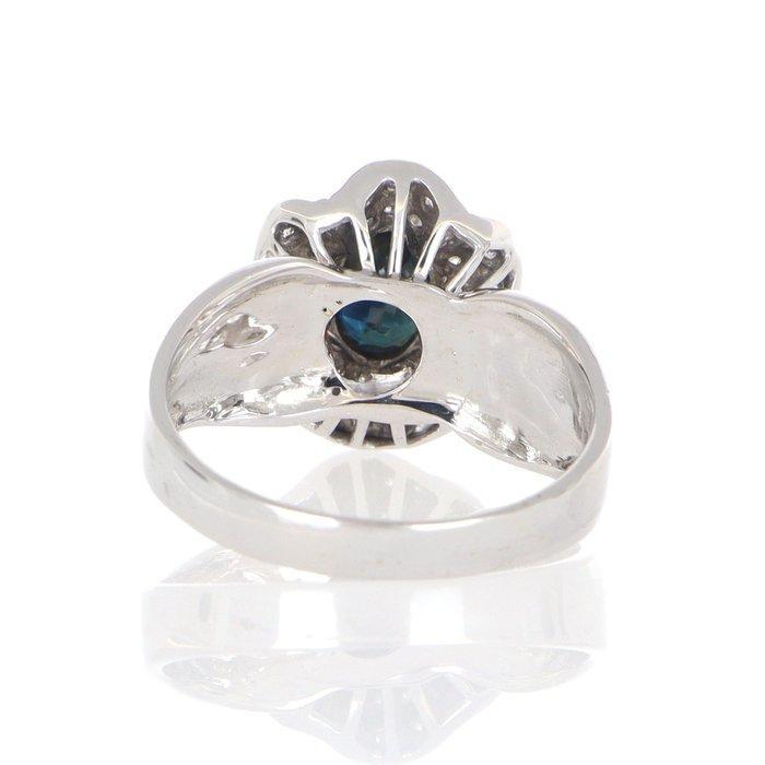 Zonder Minimumprijs - Ring - 18 karaat Witgoud Saffier -, Handtassen en Accessoires, Ringen