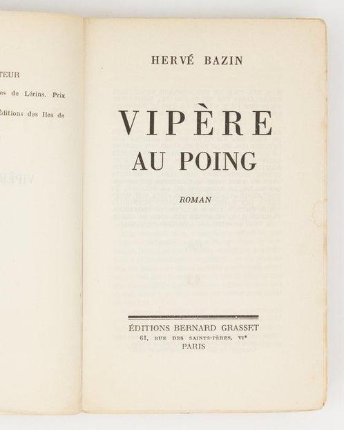 Hervé Bazin - Vipère au poing [1/70 alfa - édition, Antiek en Kunst, Antiek | Boeken en Manuscripten