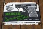 Emaille bord - Mauser Modell WTP.II - Emaille, Antiek en Kunst, Antiek | Wandborden en Tegels