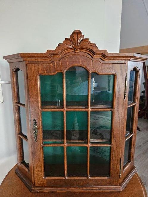 Kast - Eik - Vintage hang vitrinekast, Antiek en Kunst, Curiosa en Brocante