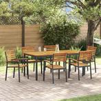 vidaXL Tuin Eettafel Set 7 pcs Zwart Massief Acacia Hout, Tuin en Terras, Tuintafels, Verzenden, Nieuw