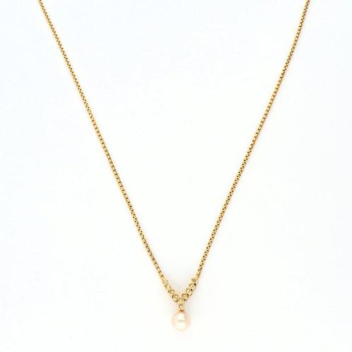 Collier - 14 carats Or jaune - Diamant - perle/diamant, Handtassen en Accessoires, Kettingen