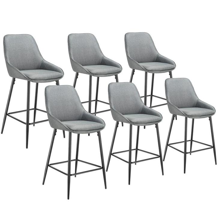 tectake Barkruk Siera met rugleuning - Geweven stof grijs /, Huis en Inrichting, Barkrukken, Verzenden