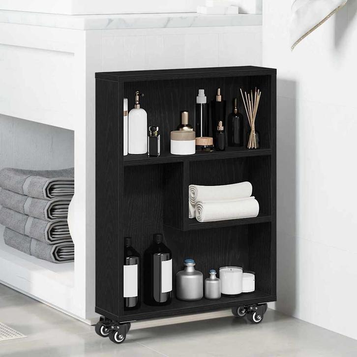 vidaXL Smalle Opslag Trolley Zwart Eiken 48 x 13 x 68 cm, Huis en Inrichting, Kasten | Boekenkasten, Nieuw, Verzenden